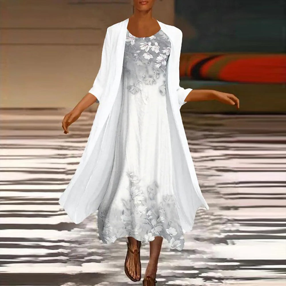 Damenkleid Blumenmuster Langarm Festlich Elegantes Kleid für Hochzeitsgast 1