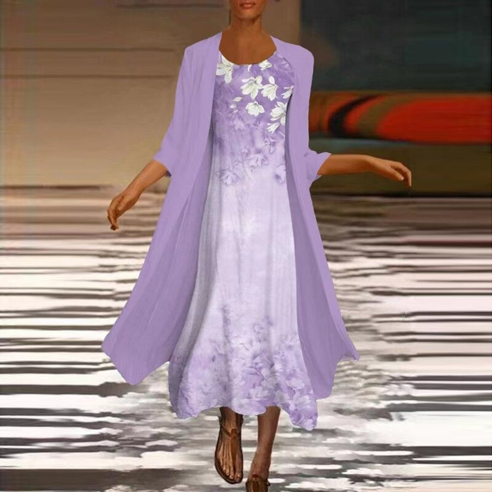 Damenkleid Blumenmuster Langarm Festlich Elegantes Kleid für Hochzeitsgast 2