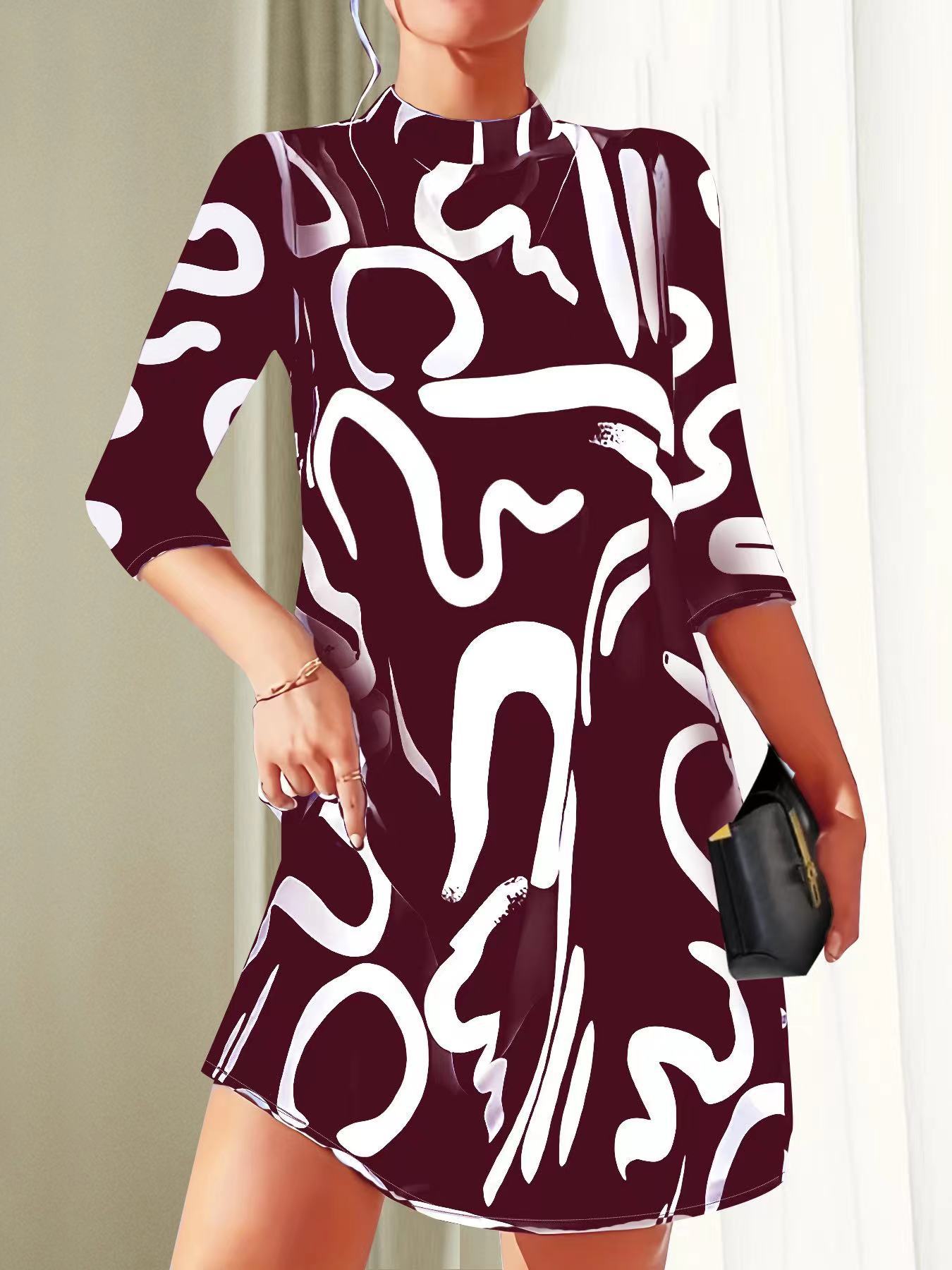 Elegantes Damenkleid mit Herbstprint für Feste und Alltag-5