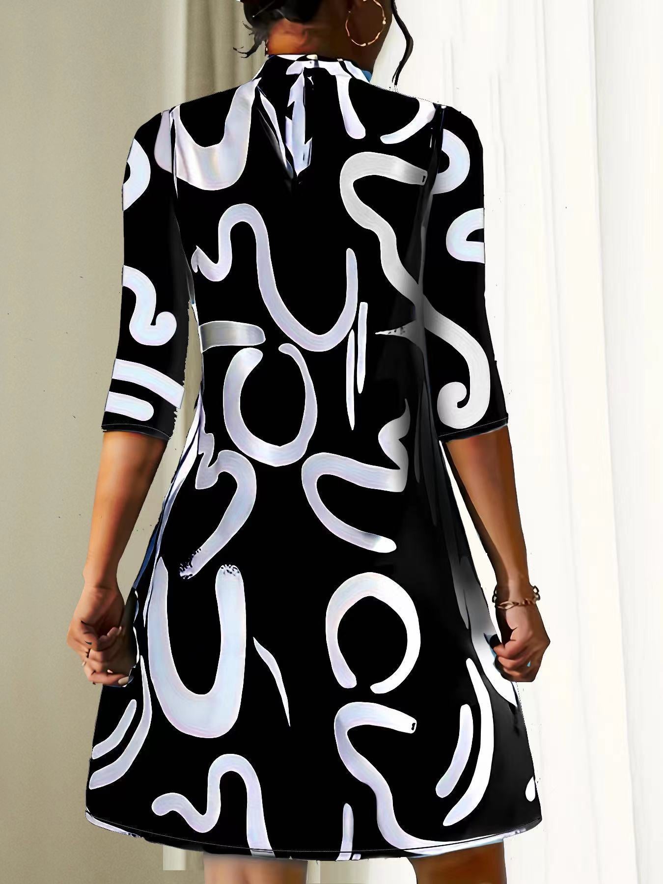Elegantes Damenkleid mit Herbstprint für Feste und Alltag-2