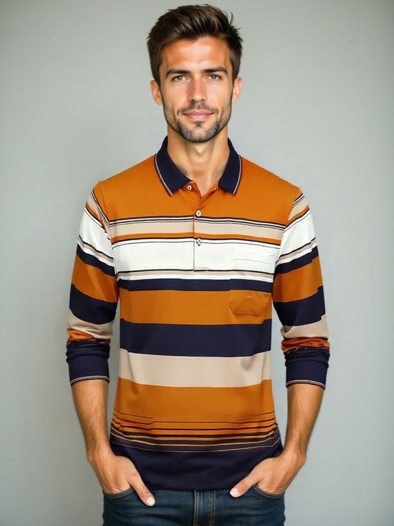 Langarm gestreiftes Polo-Shirt für stilbewusste Herren