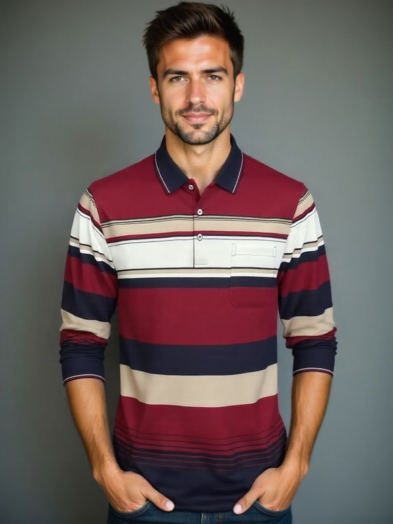 Langarm gestreiftes Polo-Shirt für stilbewusste Herren