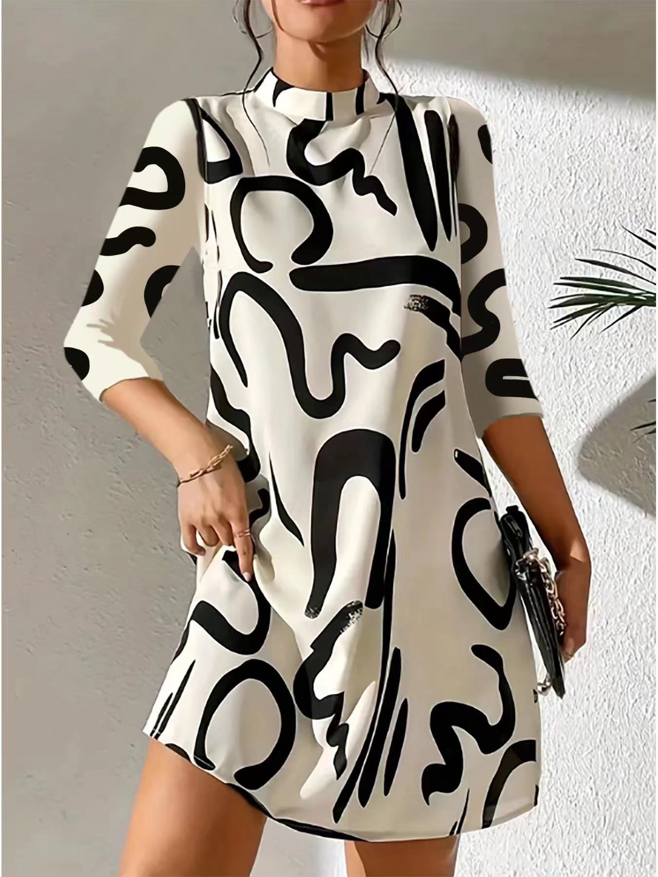 Elegantes Damenkleid mit Herbstprint für Feste und Alltag-3