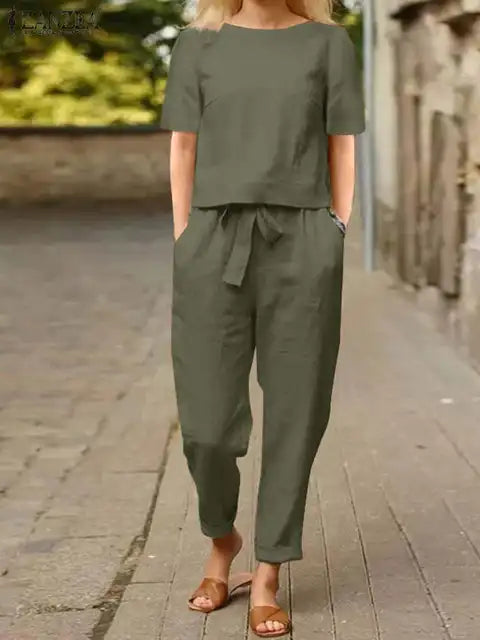 Variant image for Elegantes Zweiteiliges Damen Set – Kurzarm Bluse & Haremshose-17