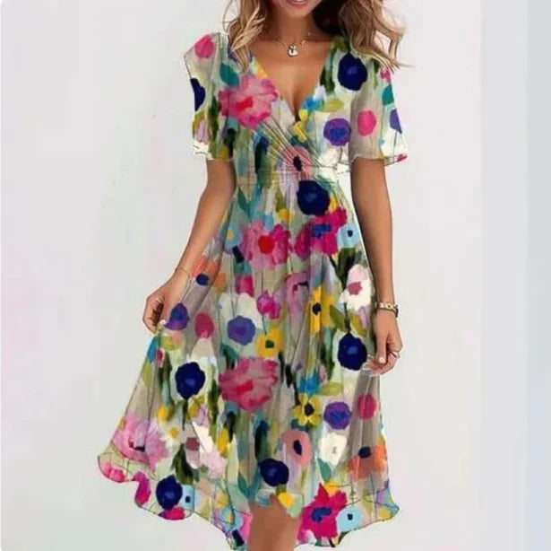 Elegantes Damen V-Ausschnitt Kleid Annegret für Abend und Sommer-4
