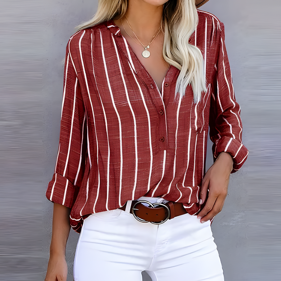 Elegante Gestreifte Damenbluse - Vielseitig & Stilvoll-2