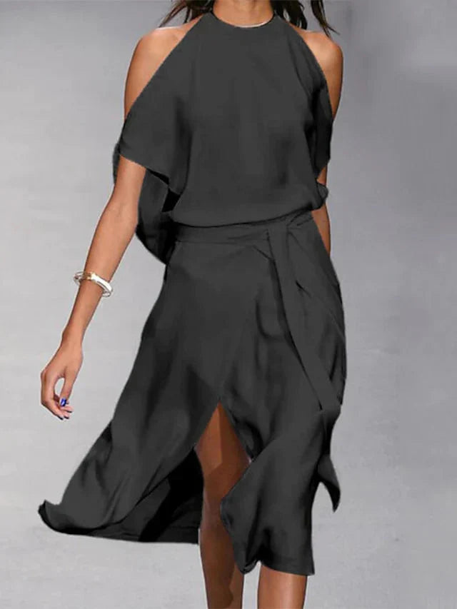 Elegantes Midikleid Damen mit Schulterausschnitten für Hochzeiten-2