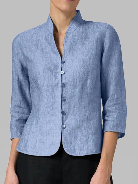 Elegante Bluse Damen Stehkragen Chambray - Stilvoll & Vielseitig-1