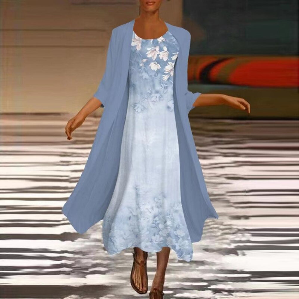Damenkleid Blumenmuster Langarm Festlich Elegantes Kleid für Hochzeitsgast 3