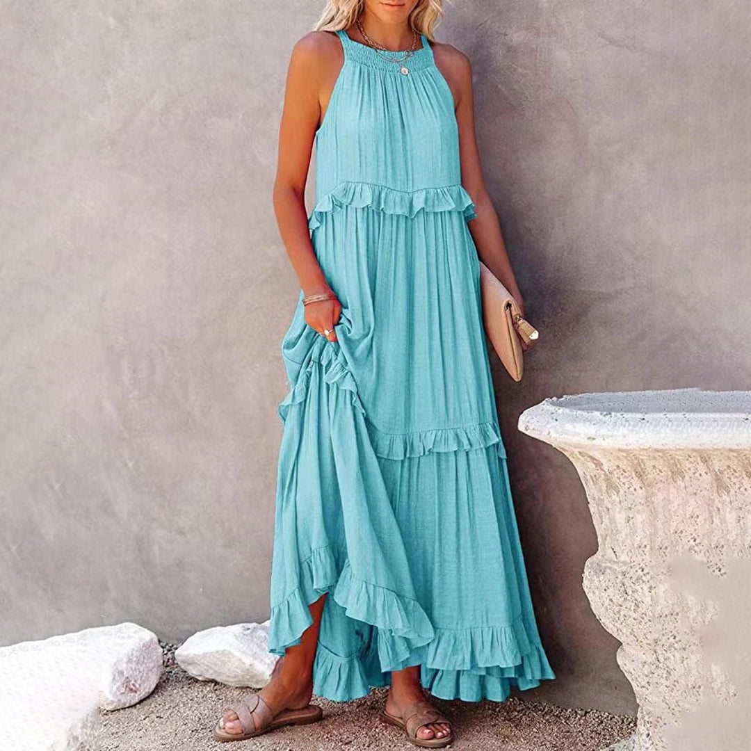 Damen Maxikleid Beige - Elegantes, Ärmeloses Sommer Kleid Lang für Festliche Anlässe und Sommerpartys 5