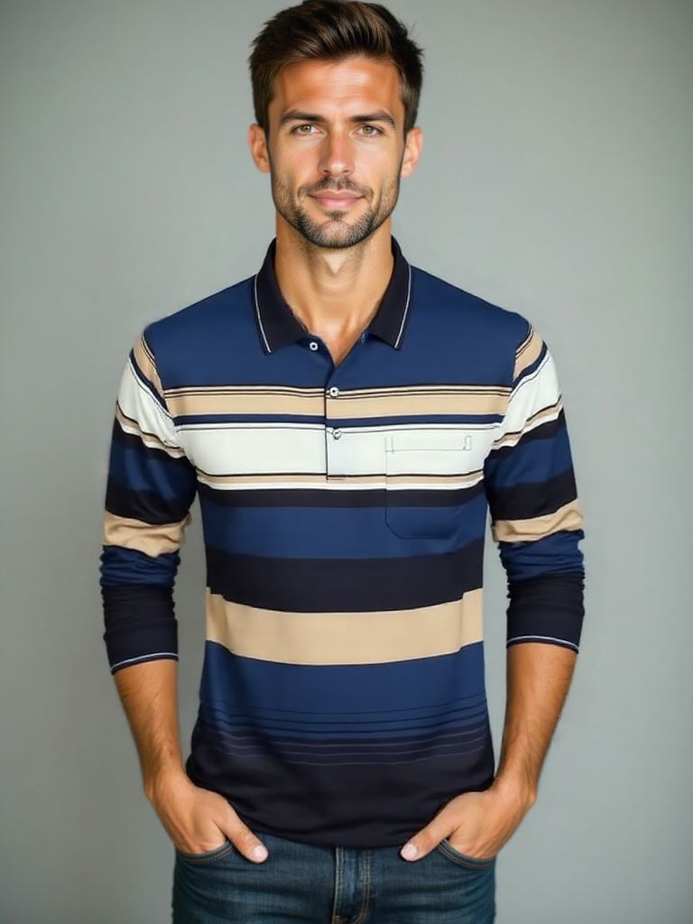 Langarm gestreiftes Polo-Shirt für stilbewusste Herren