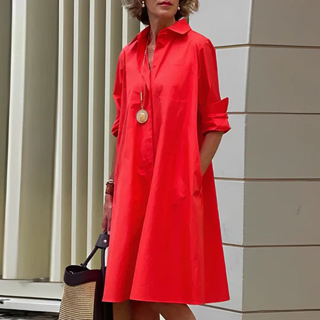 Damen Sommerkleid Rot mit Langen Ärmeln – Elegantes Festliches Kleid für Damen 2