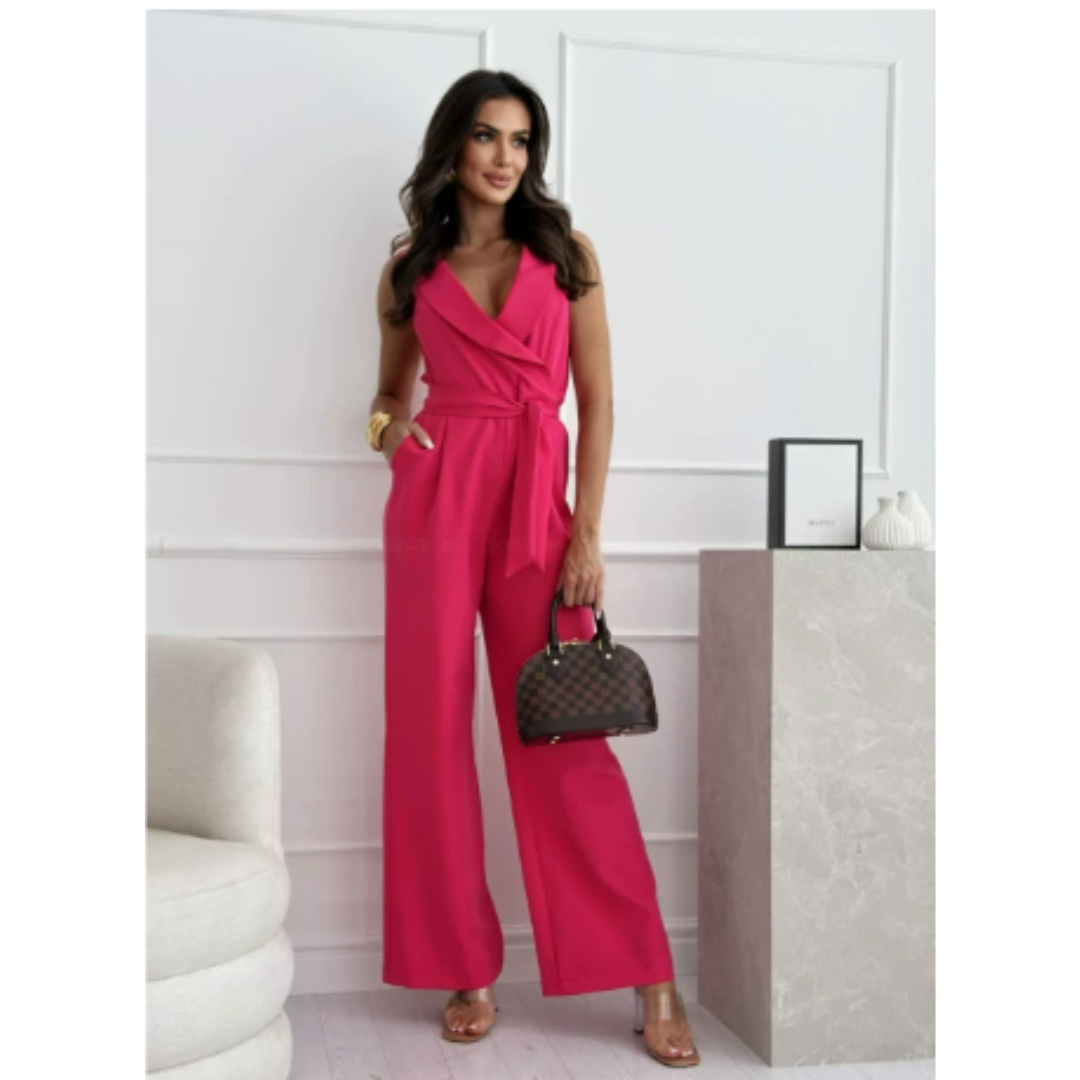 Eleganter Damen Jumpsuit V-Ausschnitt Weites Bein Hochzeitslook-2