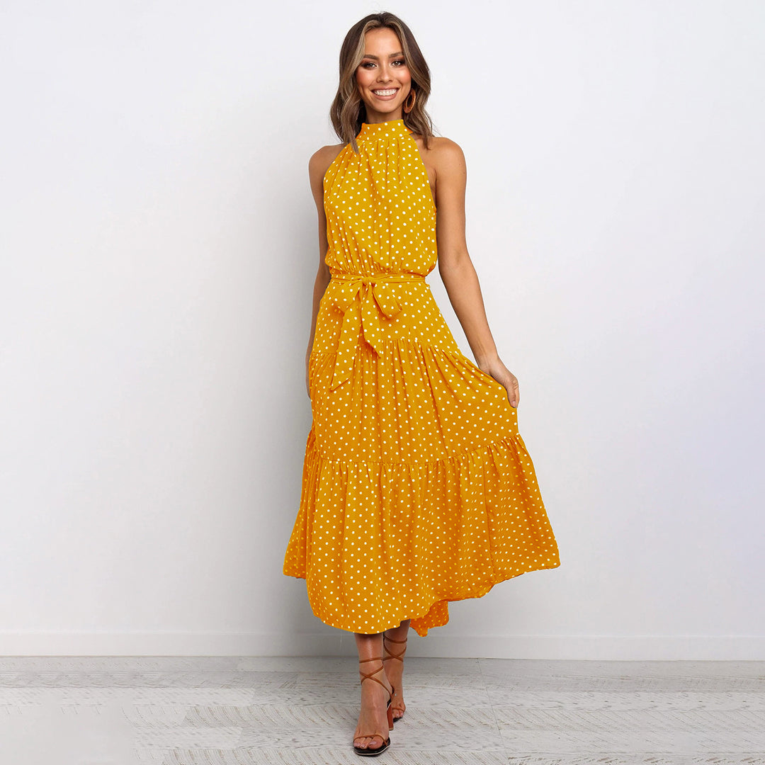 Damen Kleid A-Linie Grün mit Punkten, Elegantes Sommerkleid für Frauen 1