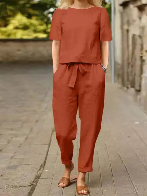 Elegantes Zweiteiliges Damen Set – Kurzarm Bluse & Haremshose
