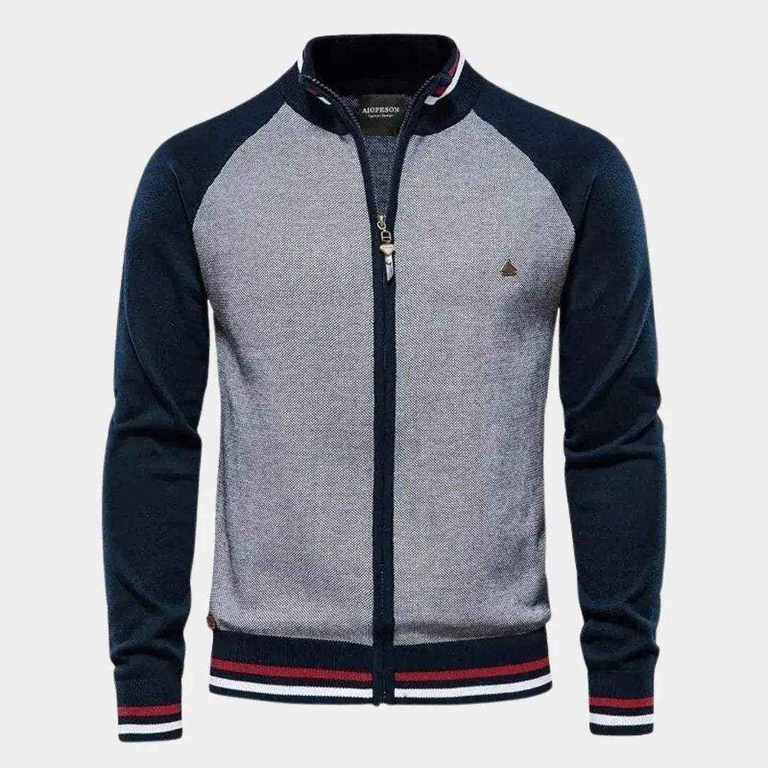 ZVNT Jacket Reißverschluss Farbblock Stehkragen Cardigan – Stilvoller Pullover