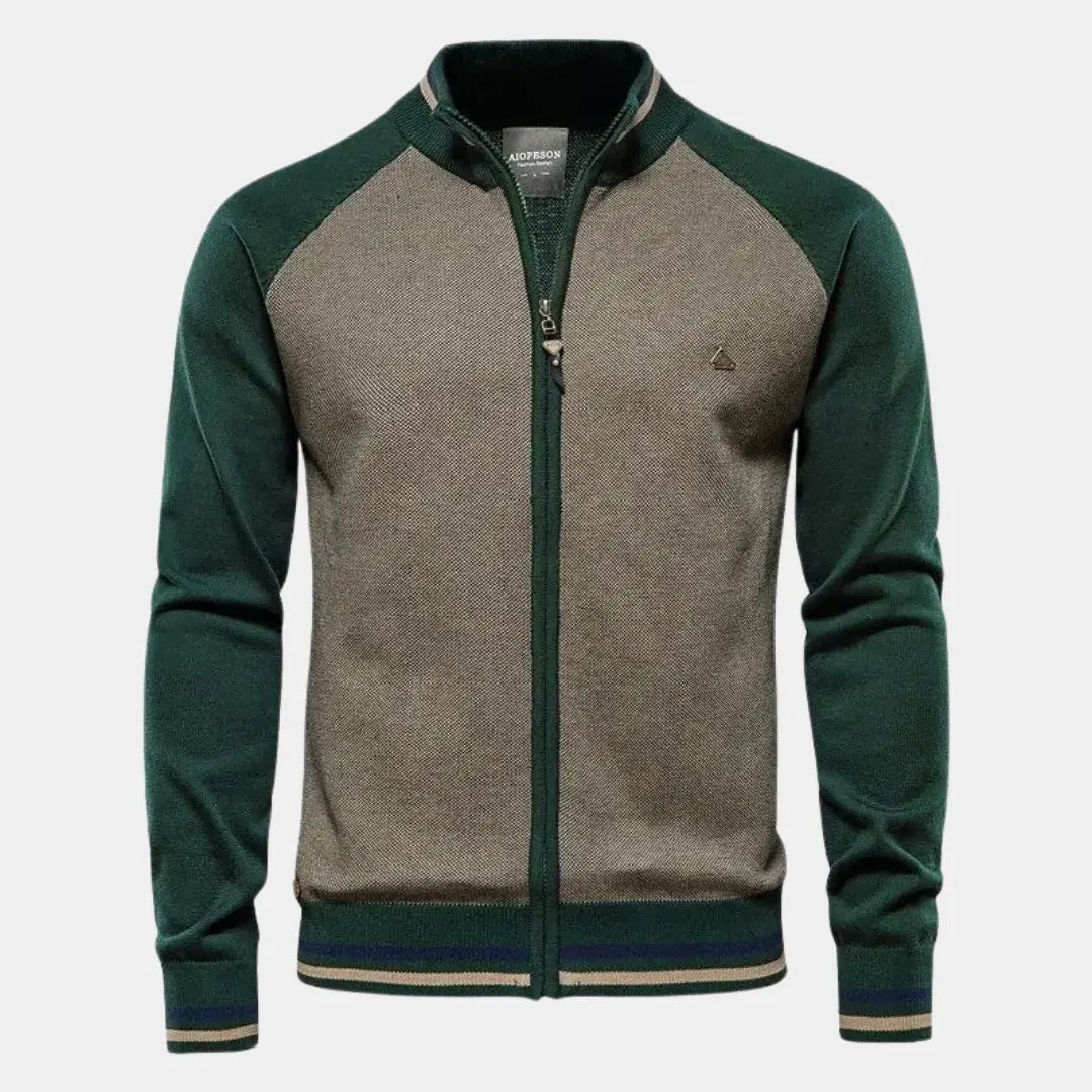 ZVNT Jacket Reißverschluss Farbblock Stehkragen Cardigan – Stilvoller Pullover