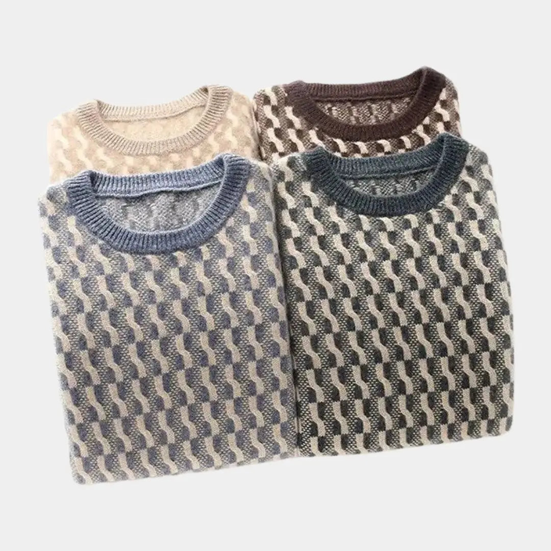 ZVNT sweater 100% Wolle Geometrischer Rundhals Pullover für Damen – Stilvoller Komfort