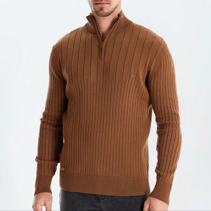 ZVNT sweater Baumwollstrickpullover mit vertikalen Streifen & Viertelreißverschluss - Stilvoll & Bequem