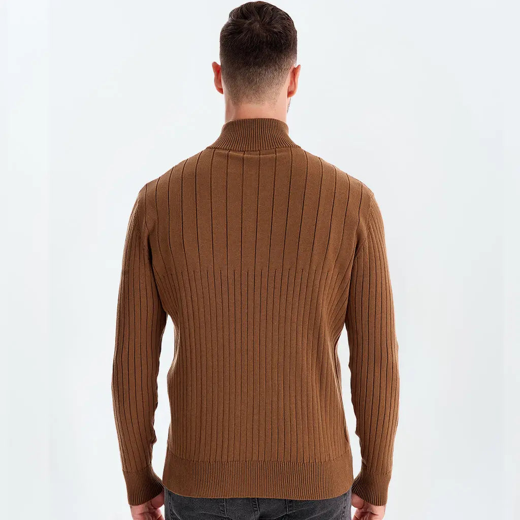 ZVNT sweater Baumwollstrickpullover mit vertikalen Streifen & Viertelreißverschluss - Stilvoll & Bequem