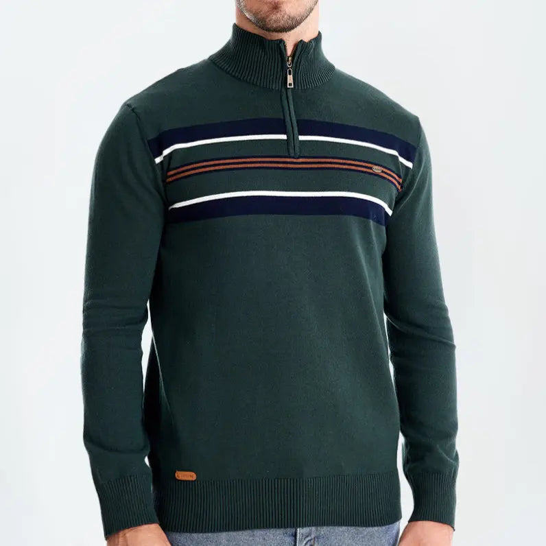 ZVNT sweater Gestreifter Strickpullover mit Viertelreißverschluss für Herren