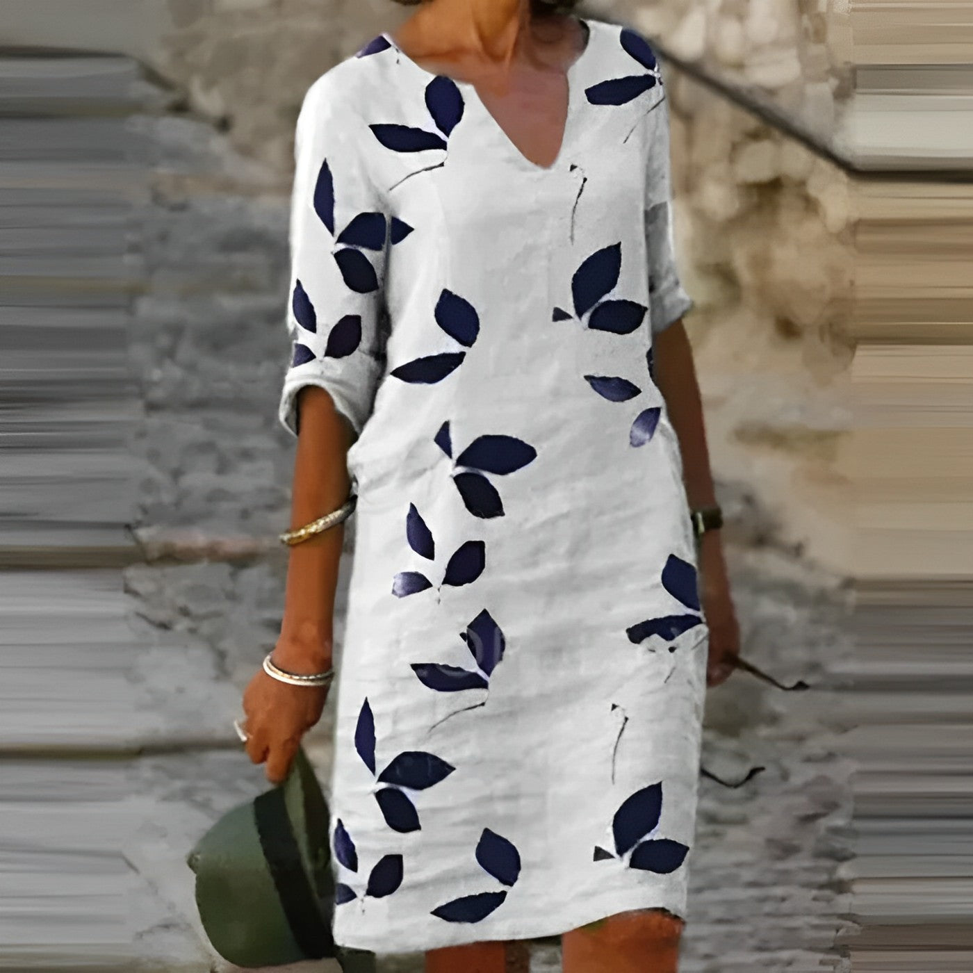 Elegantes Damenkleid Mit Blätterdruck Für Hochzeitsgäste-2