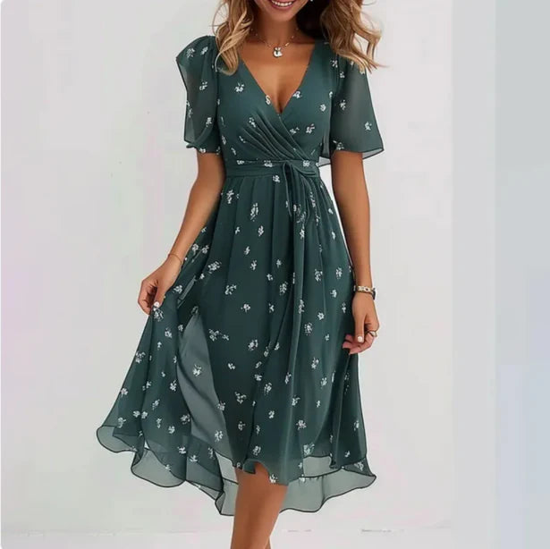 Elegantes Damen V-Ausschnitt Kleid Annegret für Abend und Sommer-1