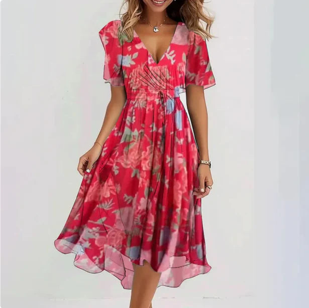 Elegantes Damen V-Ausschnitt Kleid Annegret für Abend und Sommer-2